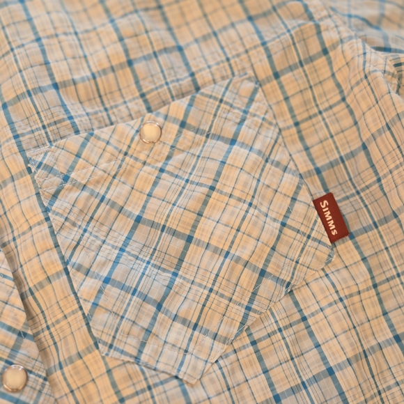 Simms Womens Blue Plaid Pearl Snap Button Down - Medium - Picture 4 of 7